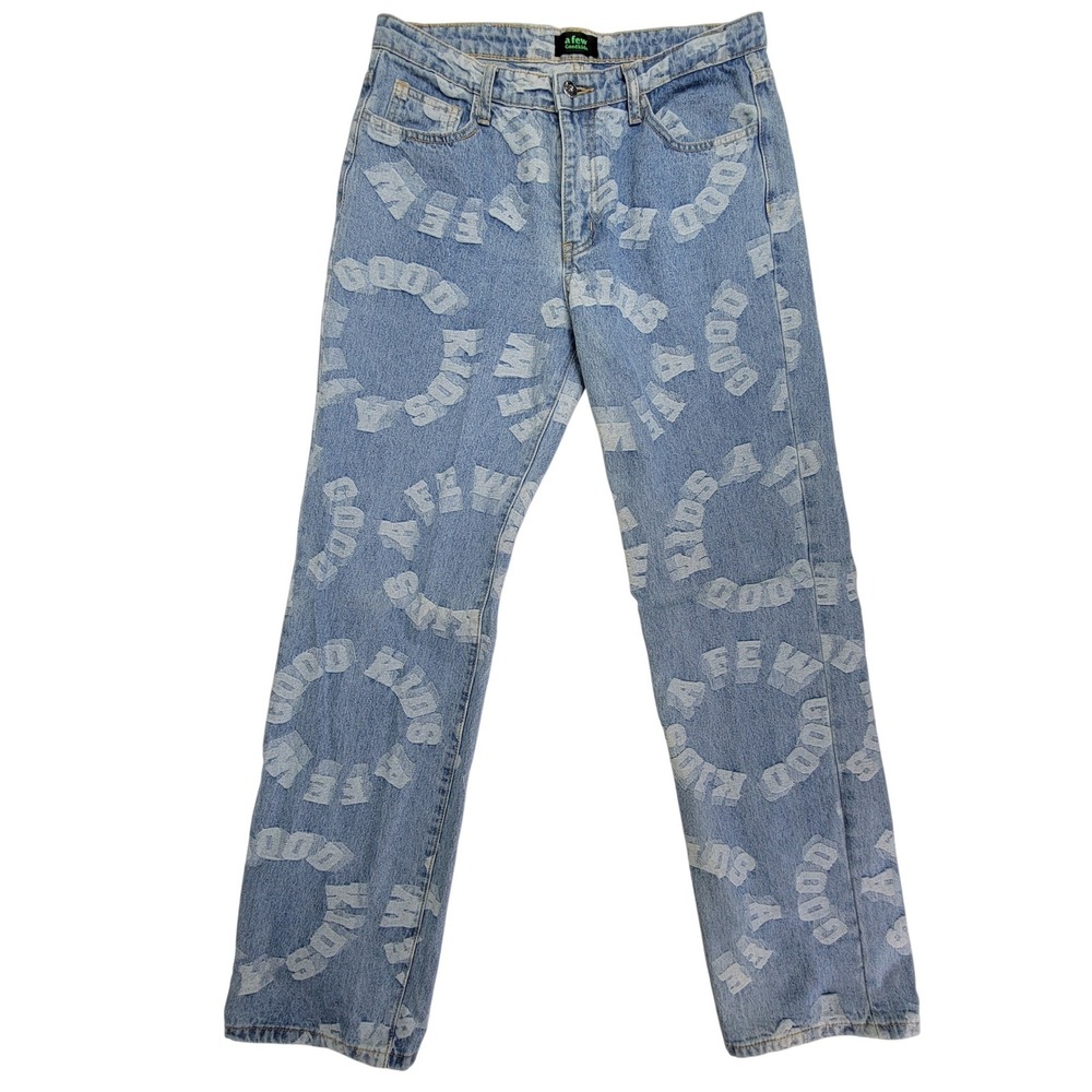 A FEW GOOD KIDS Circle Logo Print Denim Jeans Light Wash‎ Size M 32 x 32